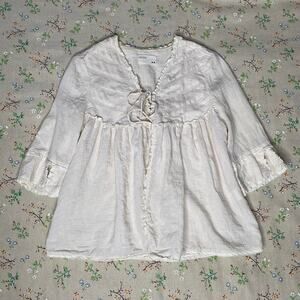 Rützou Lace Tie Front Cardigan Cream Beige 40 M Medium Dainty Feminine